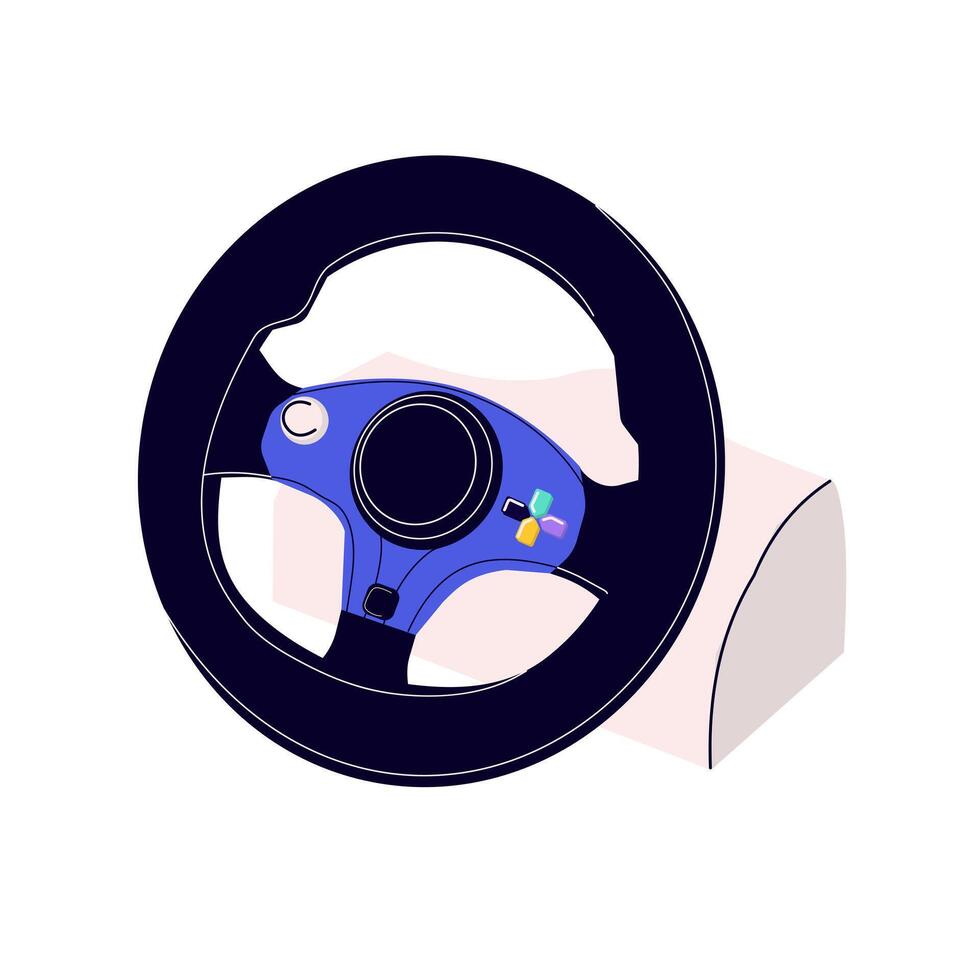 Game steering wheel icon isolated on white background. Steering wheel joystick. Fashion patch, badge, emblem For web and mobile graphic design. Controller for racing console vector