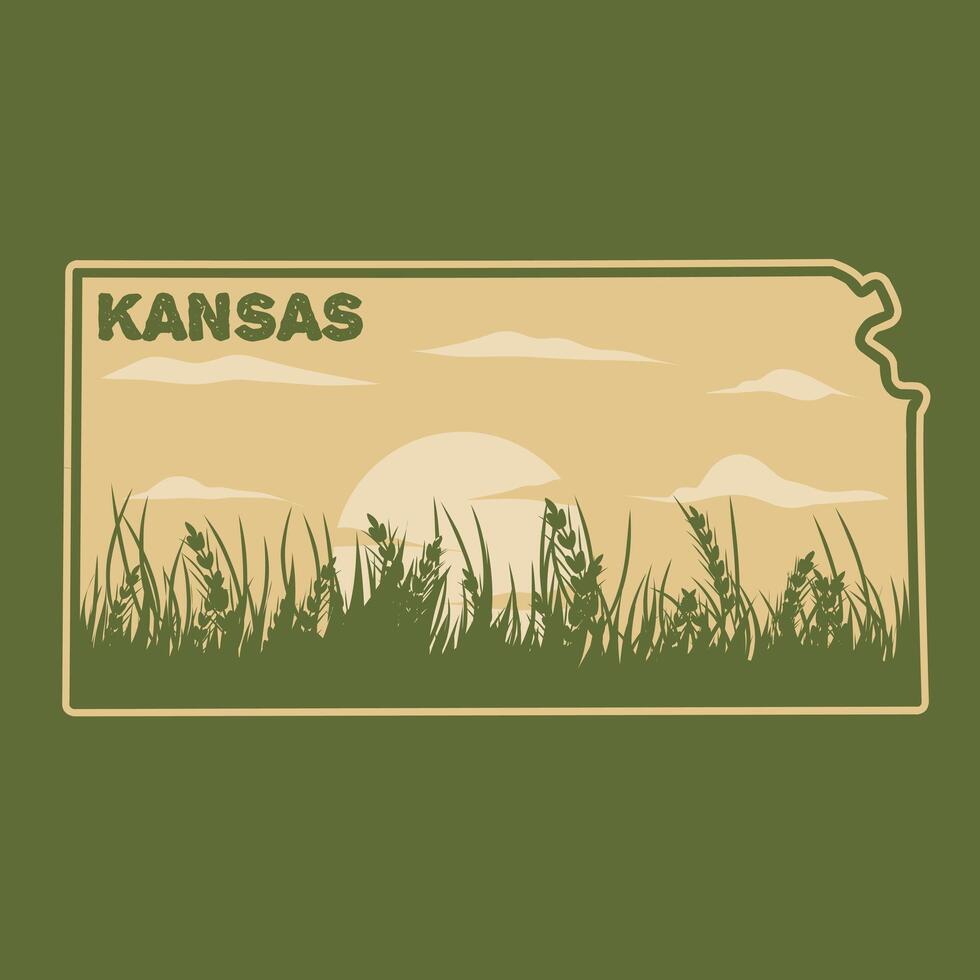 Kansas Prairie Sunset Silhouette with Grass Design vector
