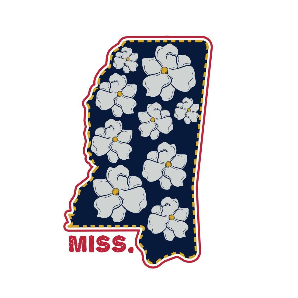 Mississippi Map with Magnolias Perfect for Print, Apparel, etc vector