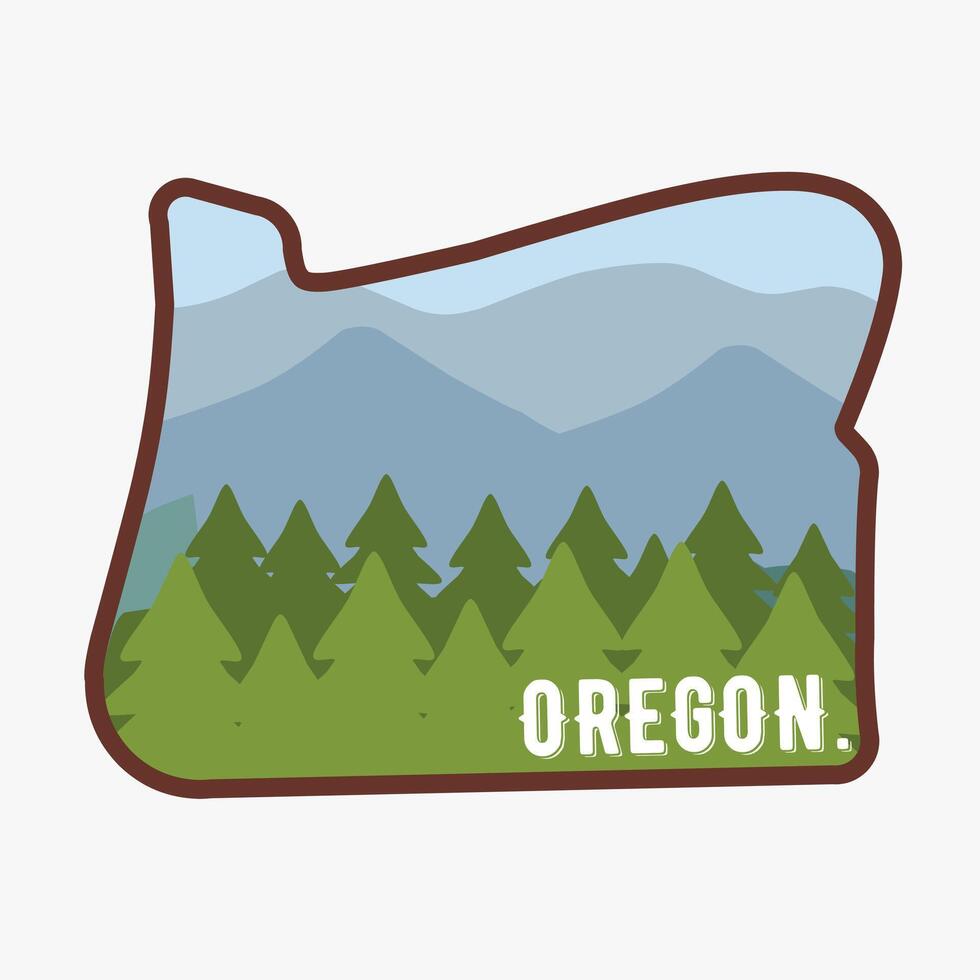 Oregon map with Forest and Mountain Scenery Perfect for Print, Apparel, etc vector