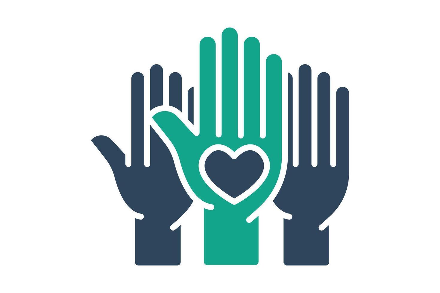 Volunteers icon. solid icon style. hand with heart. icon related to charity. donation elements illustration vector