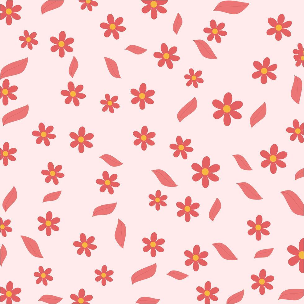 a pink and orange floral pattern with leaves vector