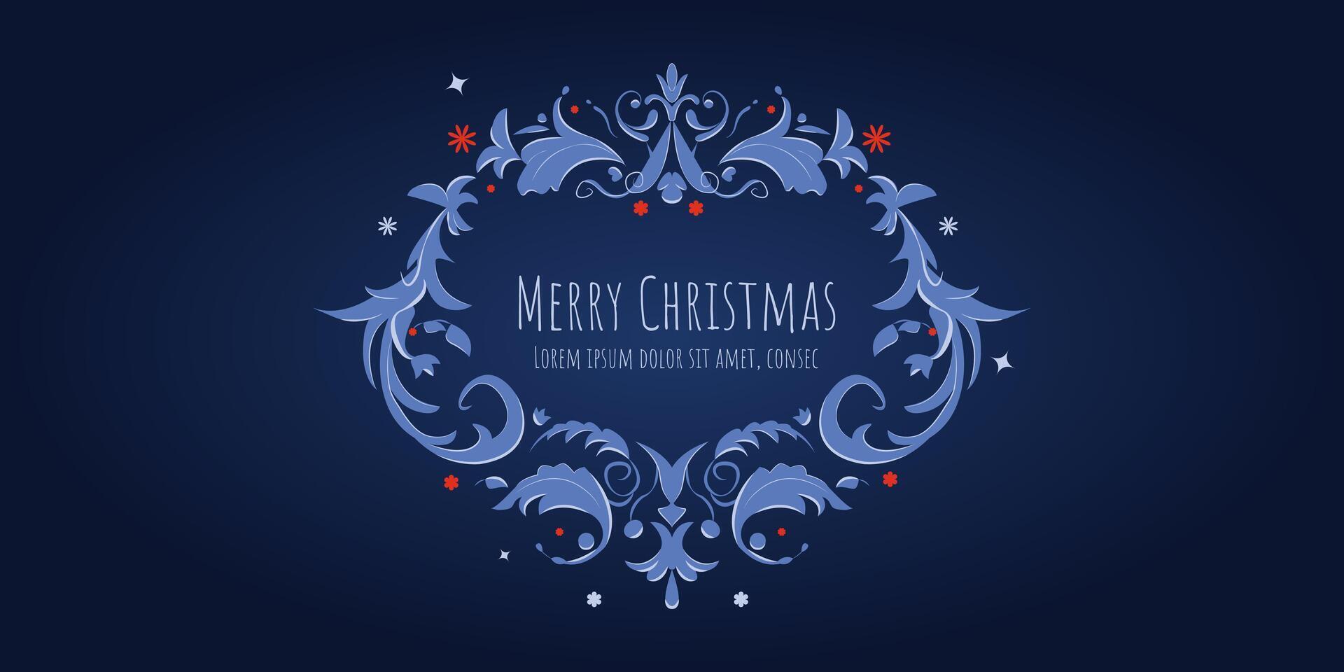 Christmas and New Year greeting card. Green background with traditional book ornaments. Holiday design for greeting card, invitation, cover, calendar, social media posts, web banner. vector