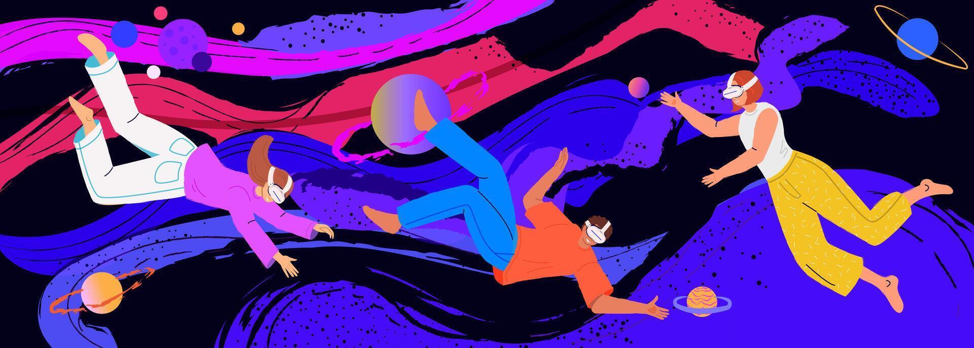 An illustration of people flying through the air vector