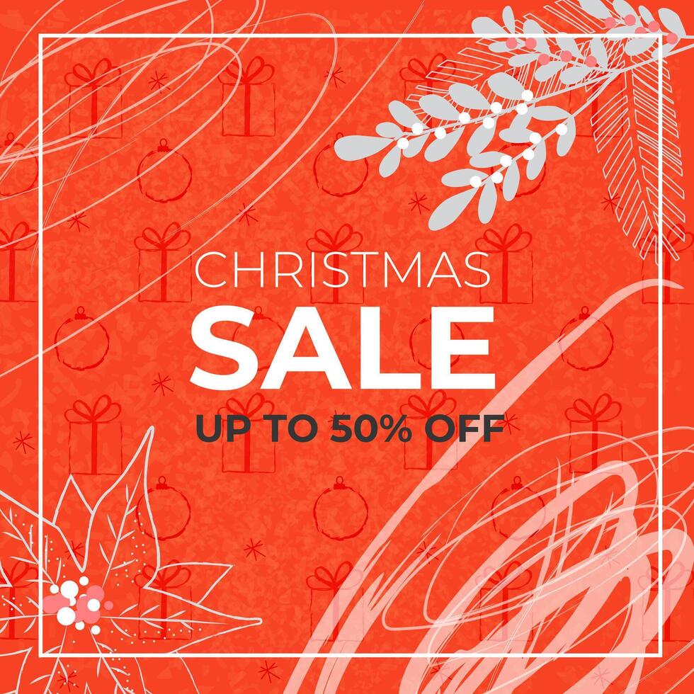 Red Christmas and New Year Cards. Trendy illustration concepts for graphic and web design, social media sale banner, marketing material. vector