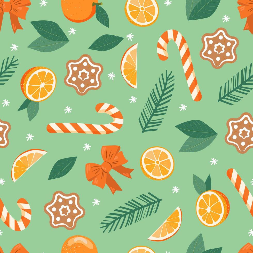 Pattern with Christmas decoration. Winter holiday design for greeting card, invitation, cover, calendar, social media posts, menu, fabric, print vector