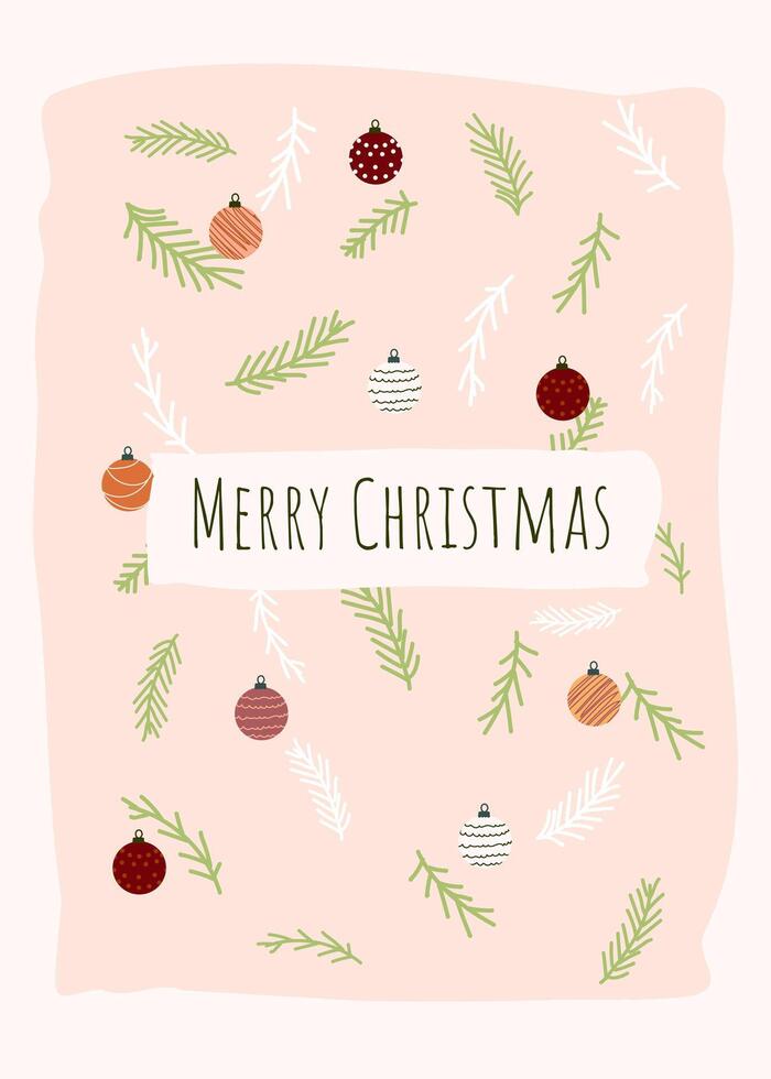 New Year greeting card with Christmas balls with fir branches. Winter holiday design for greeting card, invitation cover calendar social media posts menu vector