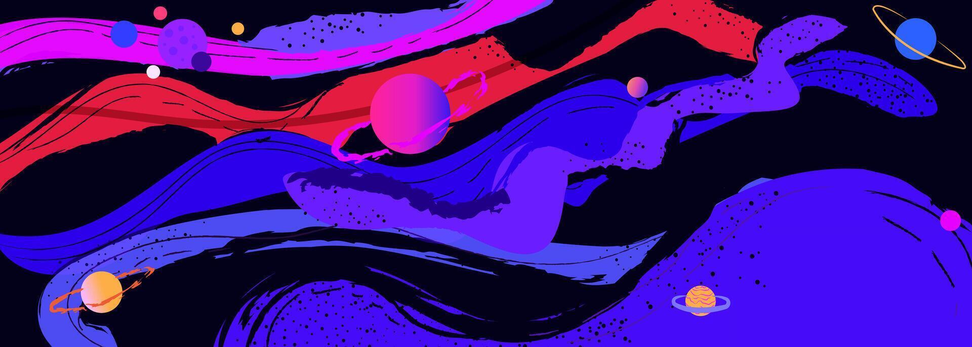 Flat outer space illustration. Colorful starry cosmos. Dark universe with twinkle constellation. Cosmos background for kids. Futuristic fantasy view vector