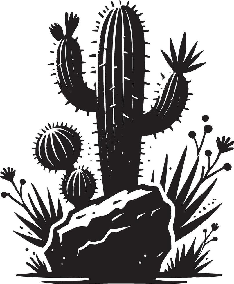 Graceful big cactus shadow design on pure white background vector