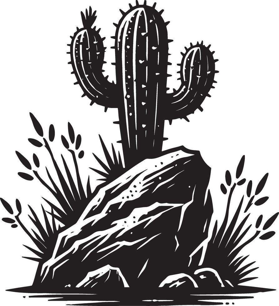 Subtle big cactus silhouette design on clean white surface vector