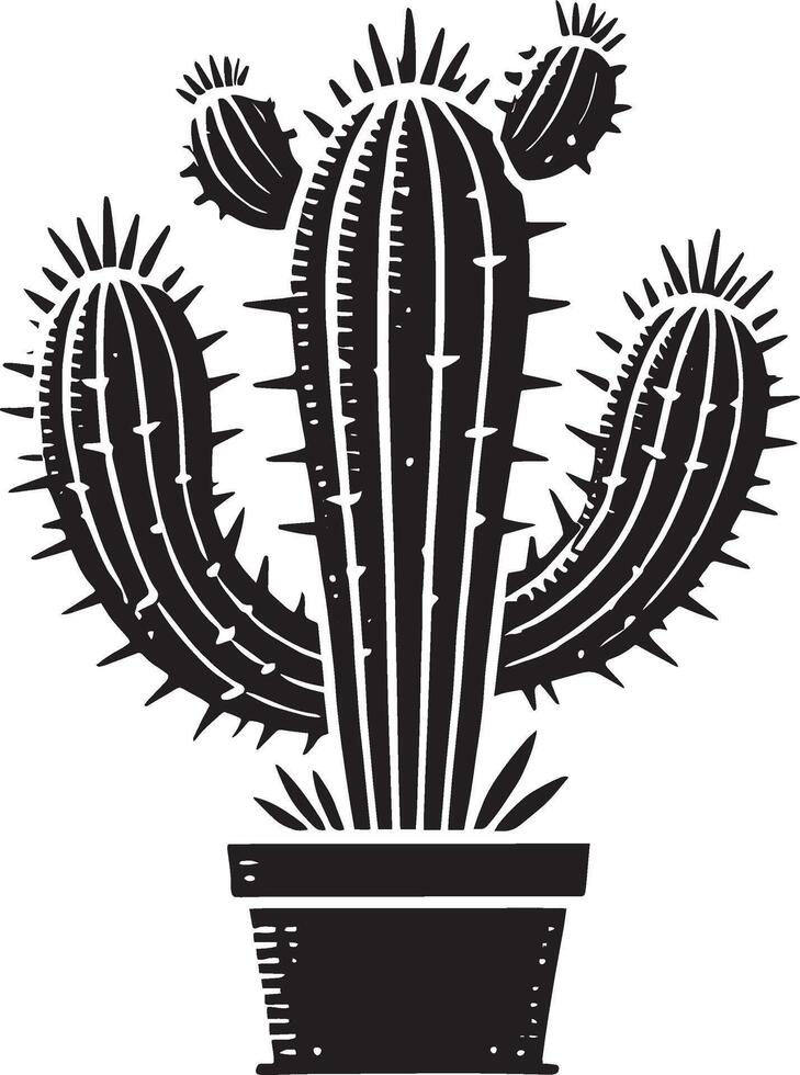 Textured big cactus silhouette artwork on a pristine white backdrop vector