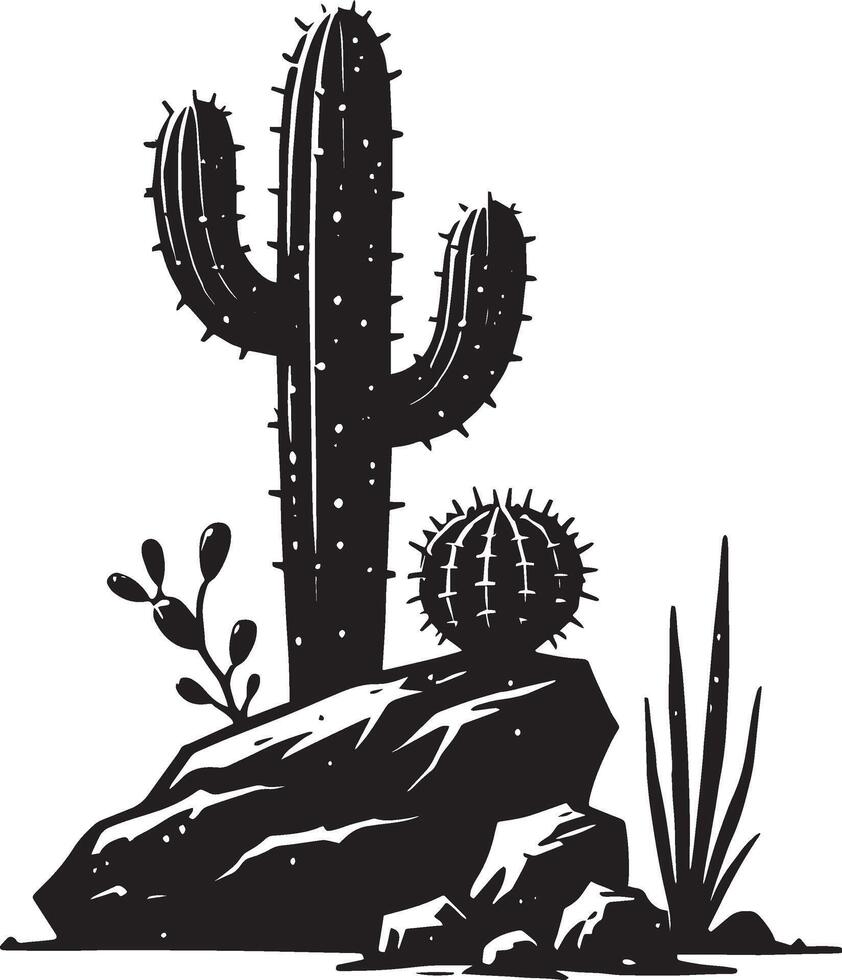 Grand cactus silhouette illustration on a white canvas vector