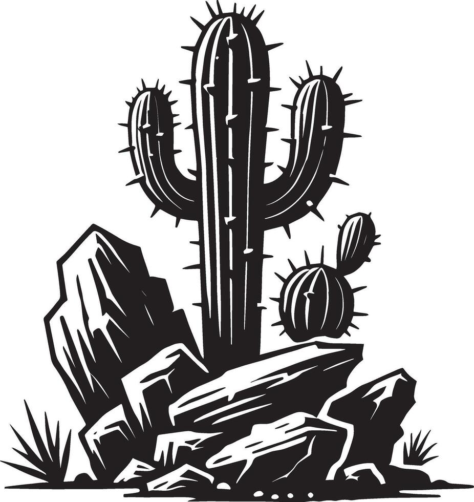 Textured big cactus shape design on a pristine white canvas vector