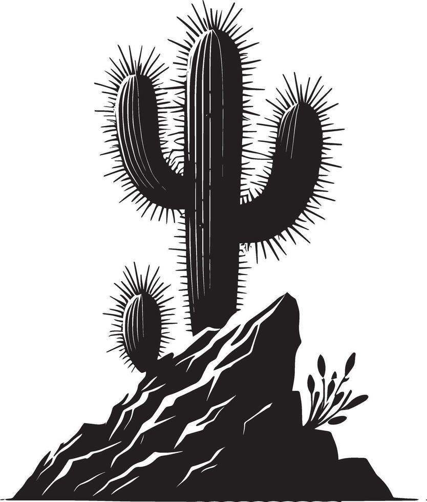 Charming big cactus silhouette design on a crisp white backdrop vector