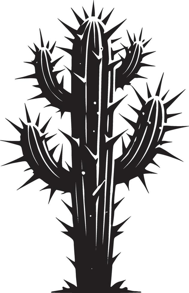 Refined big cactus silhouette illustration on plain white vector