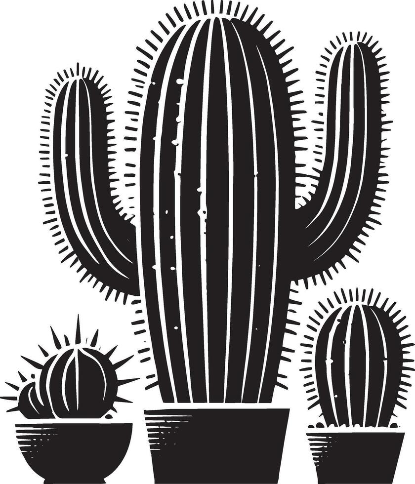 Vibrant desert cactus silhouette illustration on plain white vector