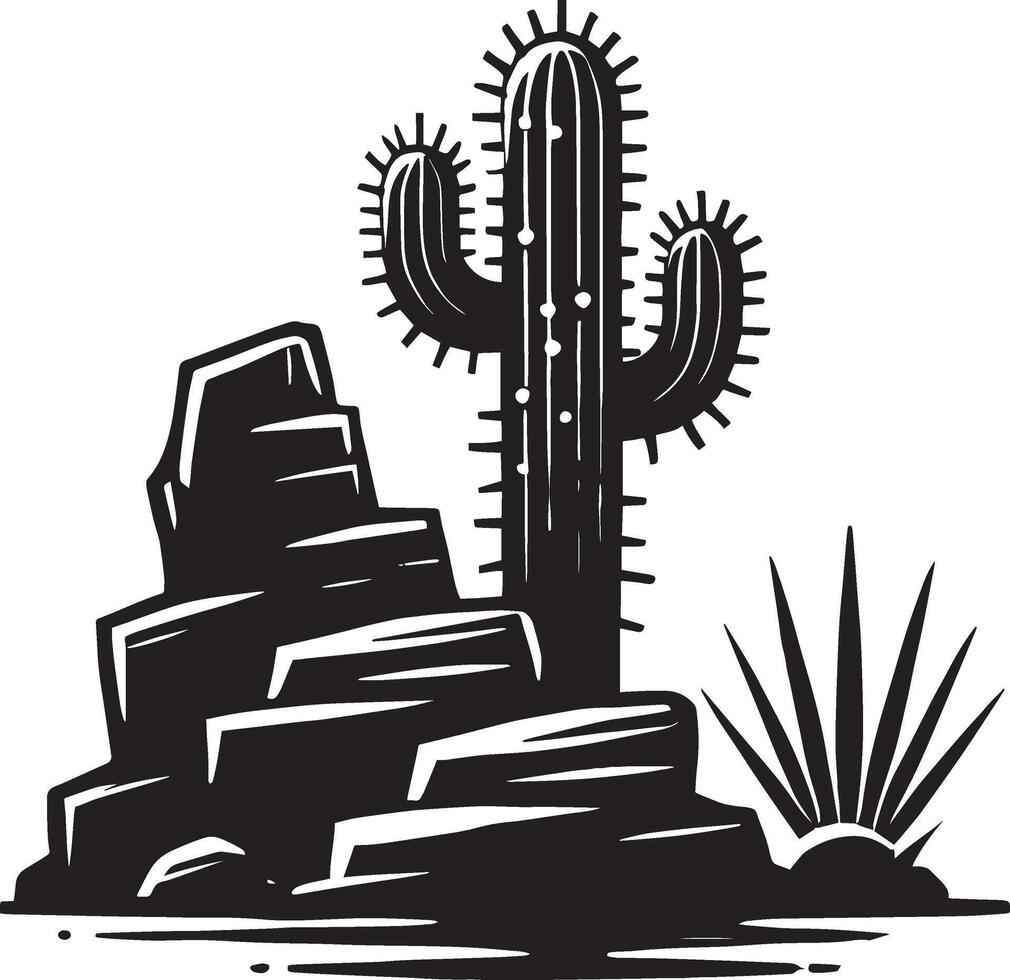 Dynamic big cactus shadow illustration on a pure white canvas vector