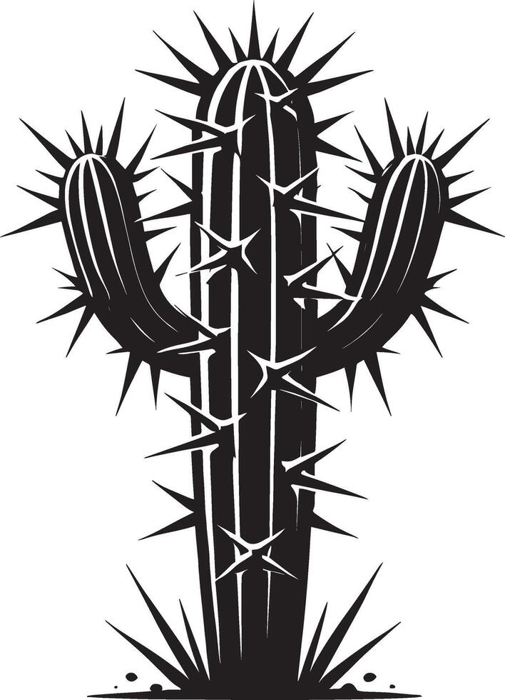 Intricate big cactus silhouette design isolated on white vector