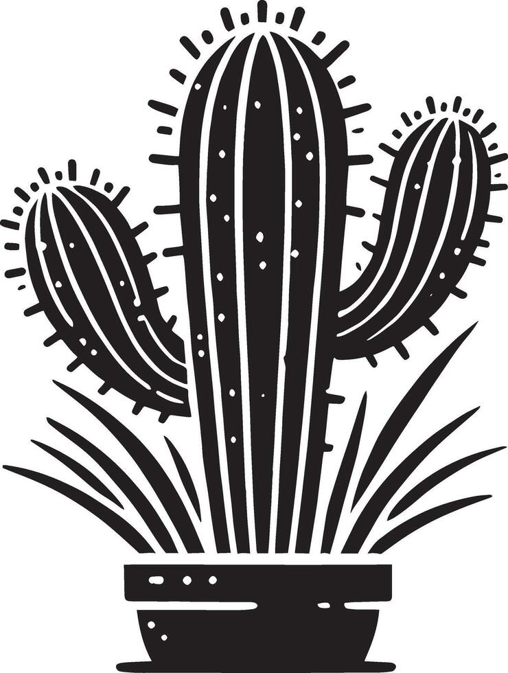 Textured desert cactus silhouette artwork on a pristine white backdrop vector