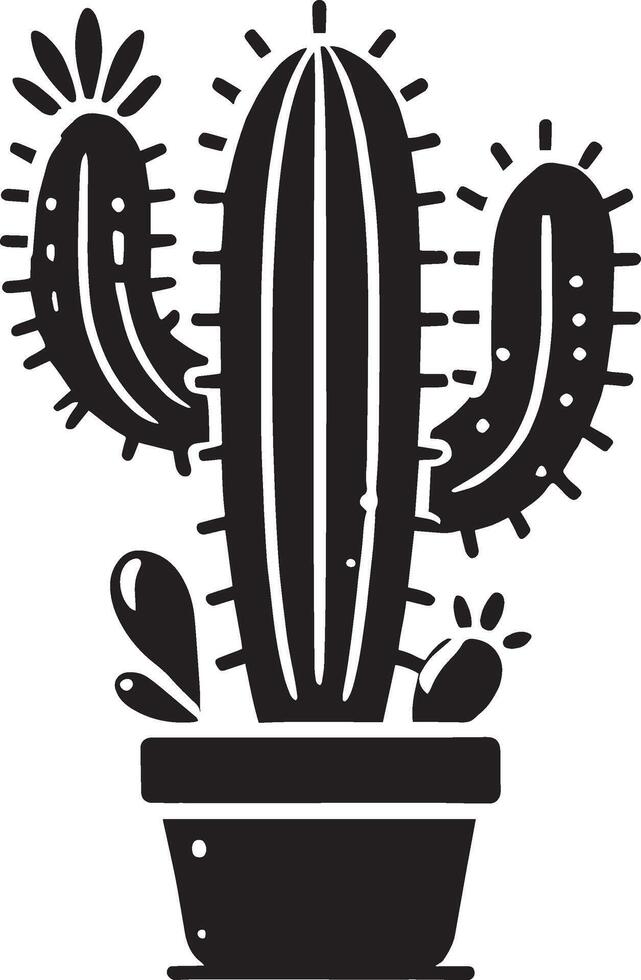Modern cactus artwork in silhouette on white background vector