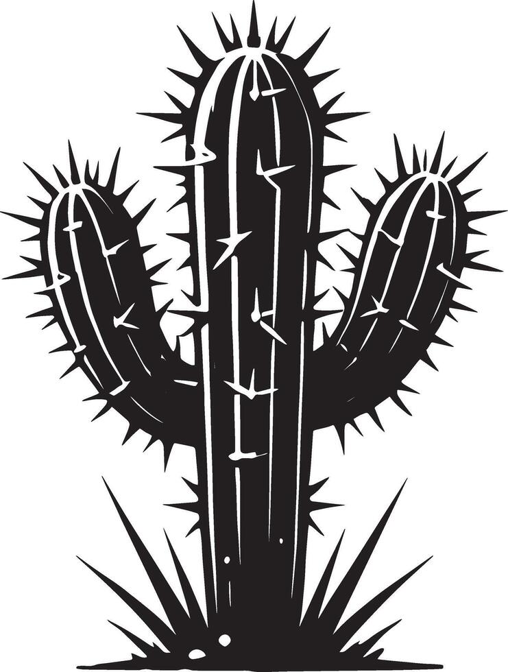 Classic desert cactus silhouette artwork on white background vector