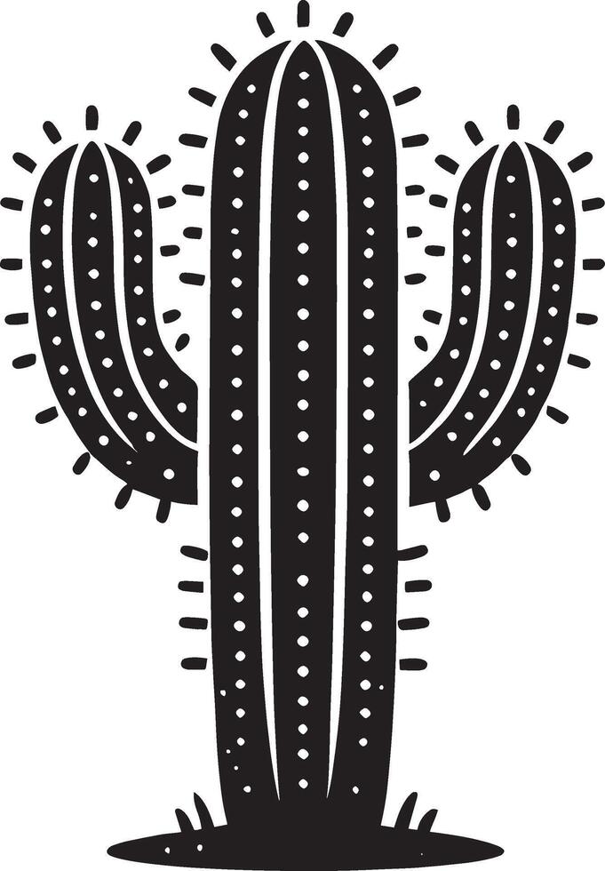 Simplistic big cactus silhouette artwork on pure white vector
