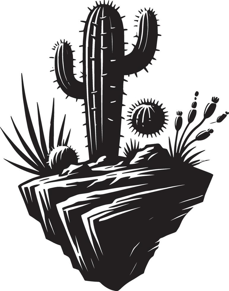 Artistic desert cactus shadow illustration on a white canvas vector