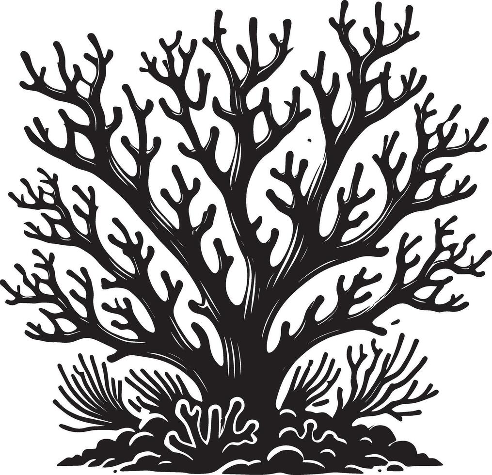 Decorative underwater coral silhouette against a blank white background vector