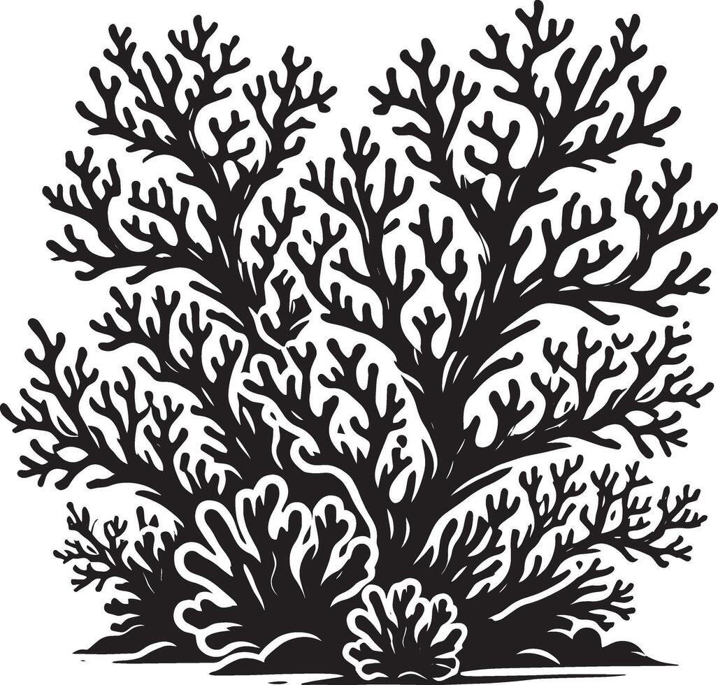 Artistic marine coral silhouette illustration on pure white vector