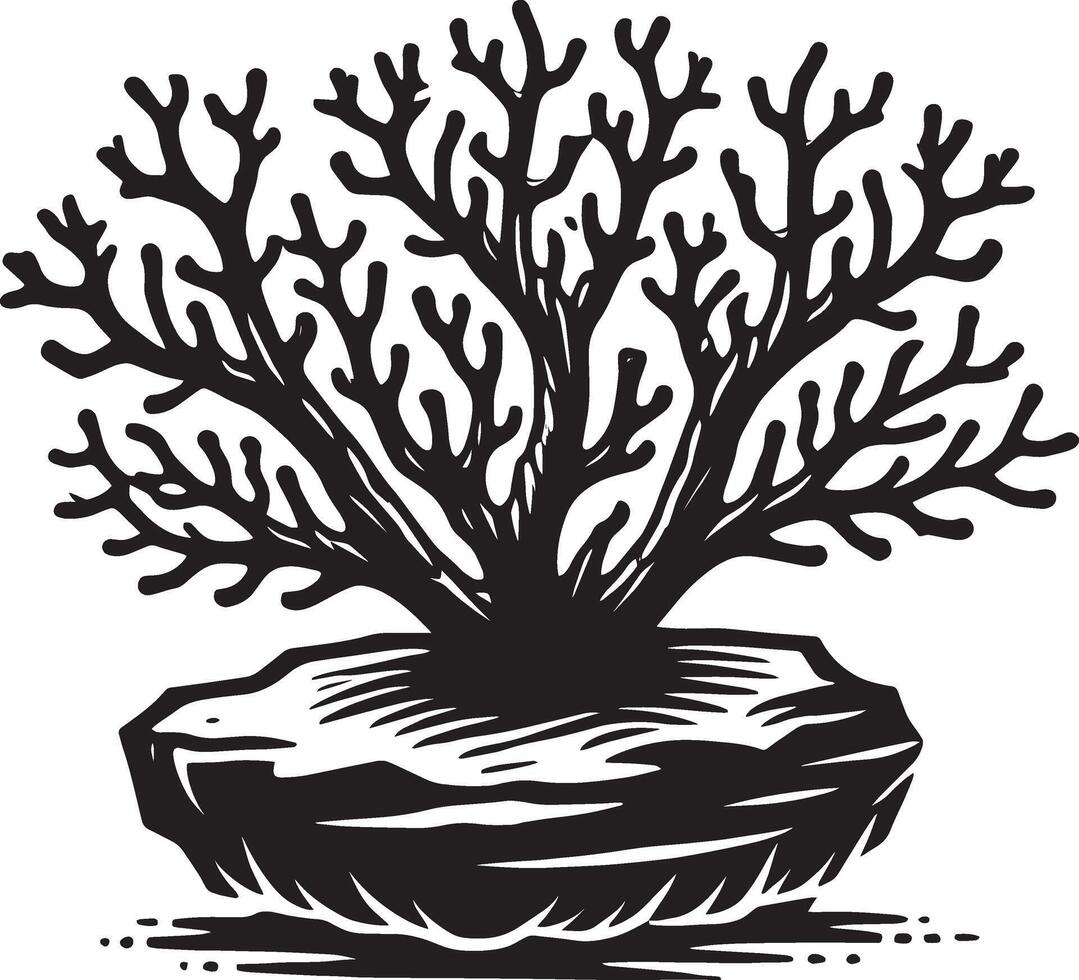 Elegant underwater coral reef silhouette illustration on white vector