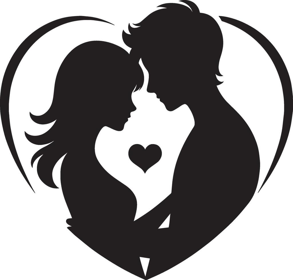Romantic couple in a heartwarming silhouette on white vector
