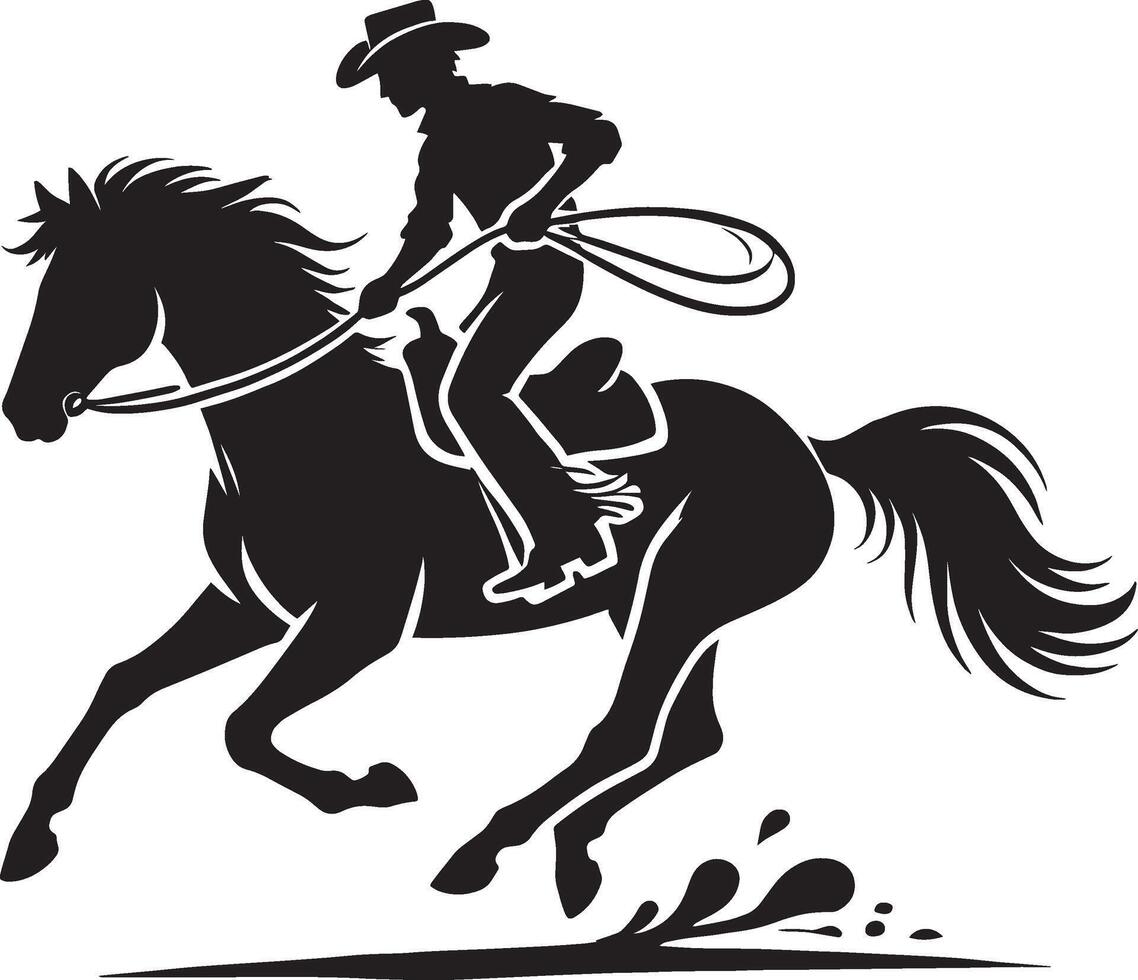 Modern cowboy figure artwork in silhouette on white vector