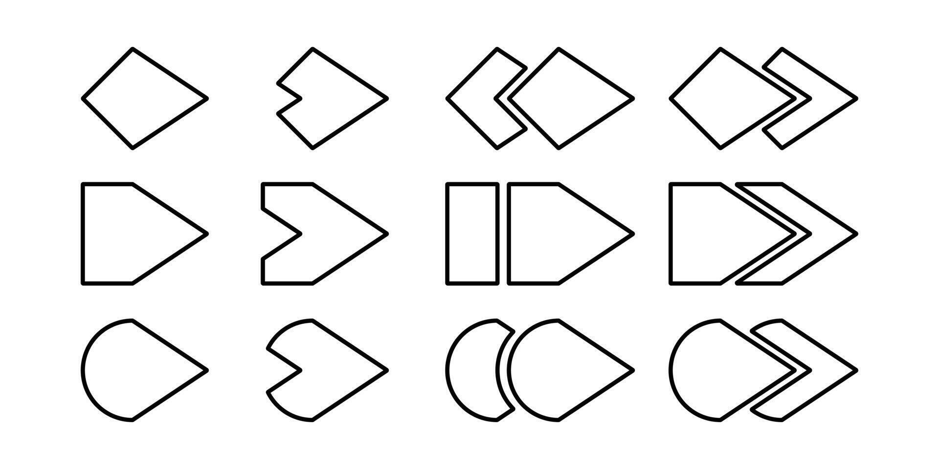 Bullet Arrow Line Icon Collection. Arrow Tip Symbol. vector