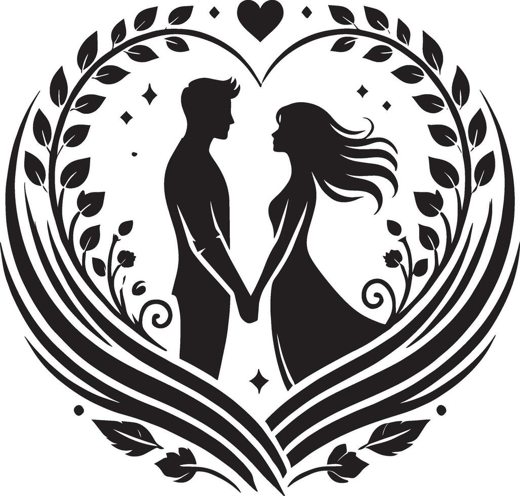 Classic romantic couple silhouette in a love moment on white vector