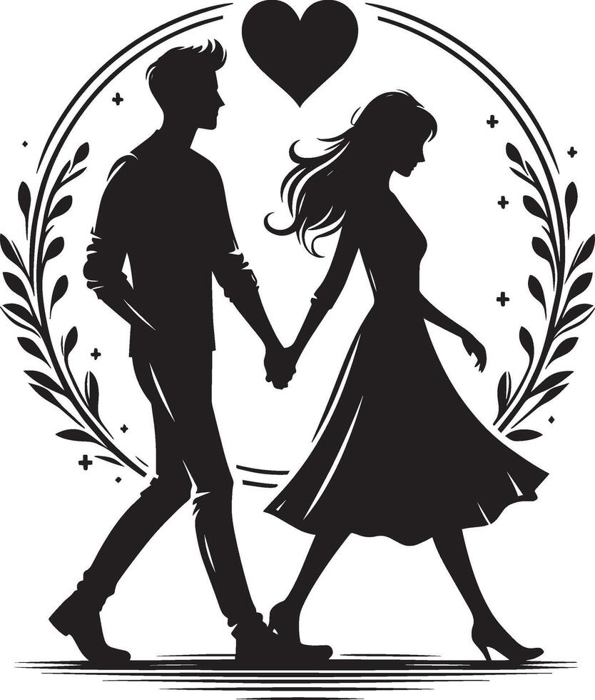 Romantic couple in a timeless silhouette on white vector