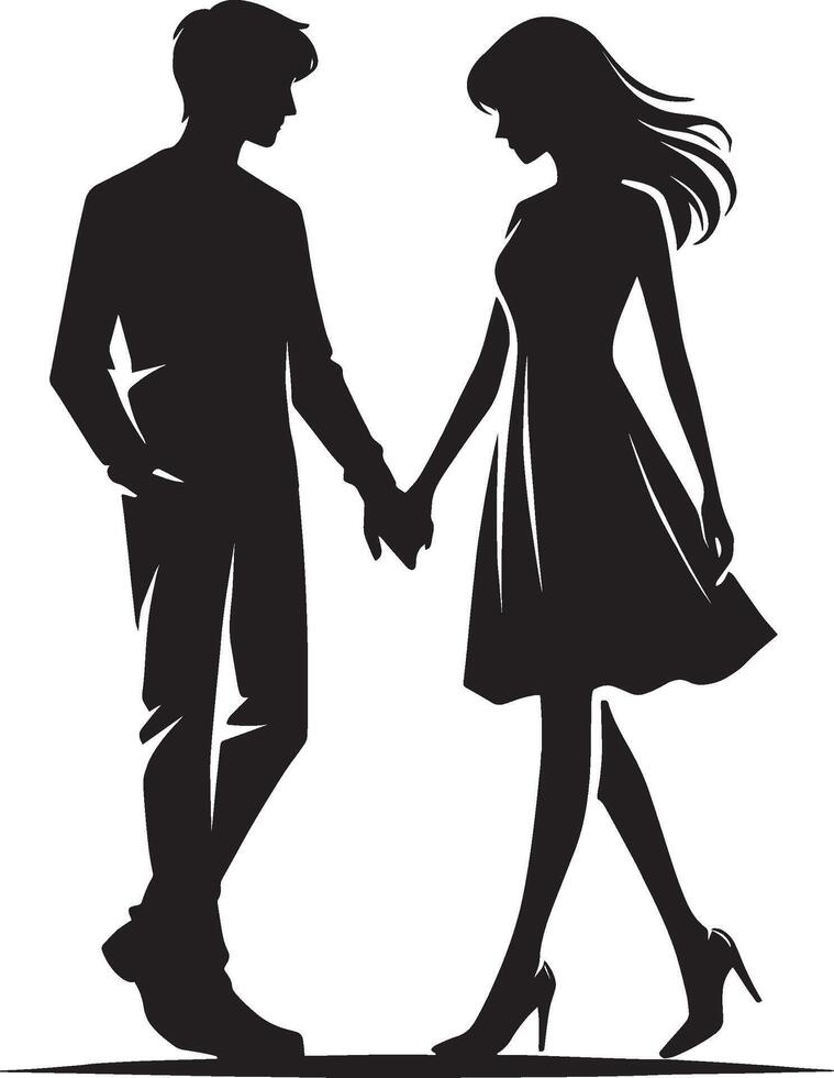 Romantic pair in a loving silhouette pose on white vector