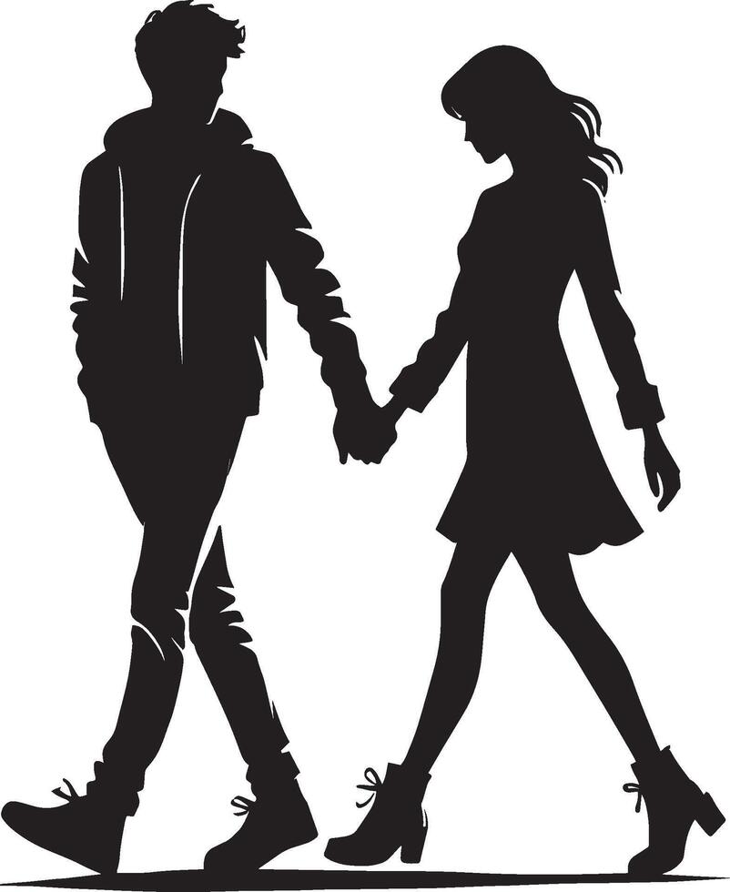 Sweet romantic couple captured in black silhouette on white vector