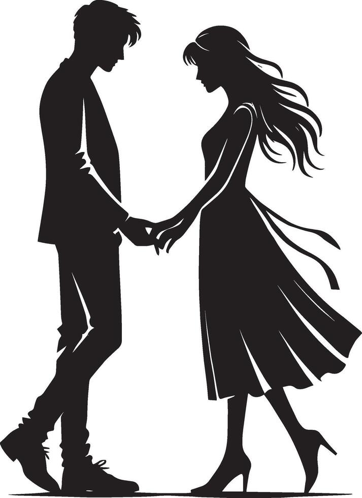 Subtle romantic couple silhouette illustration on clean white vector