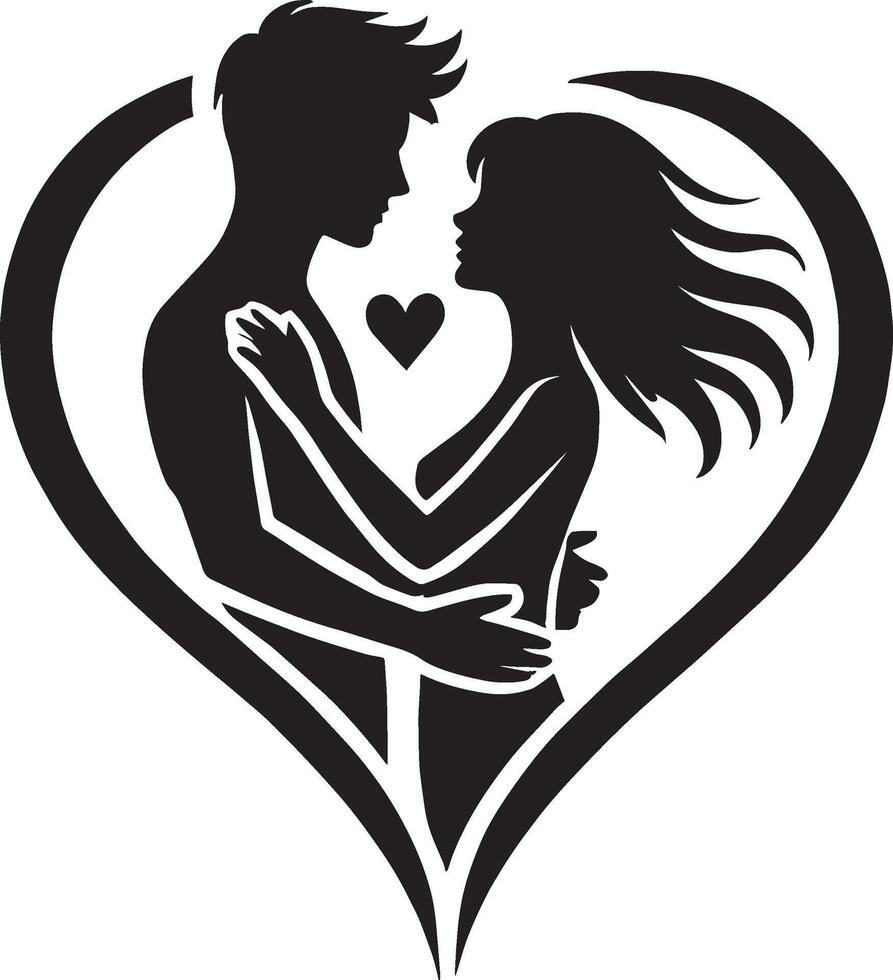 Lovely couple silhouette in a romantic moment on white background vector
