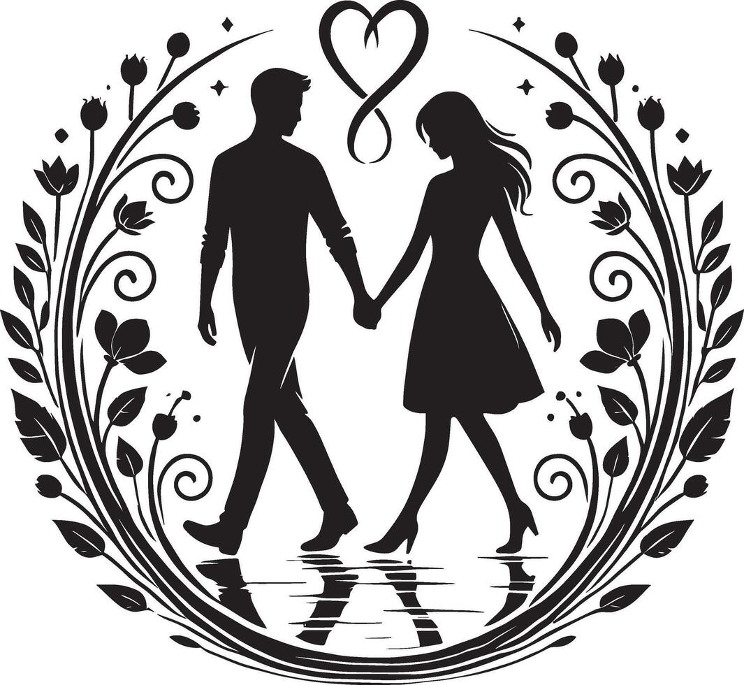 Passionate lovers silhouette artwork on white background vector