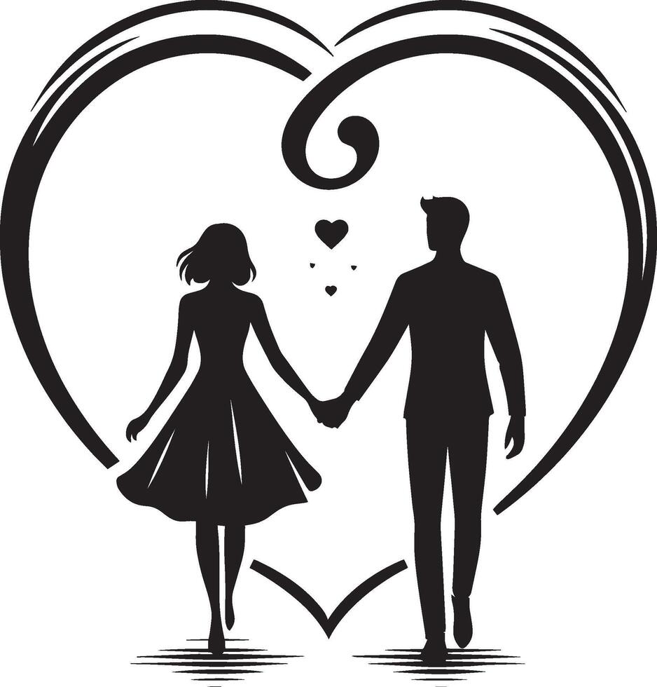 Beautifully drawn couple in a romantic silhouette pose on white vector