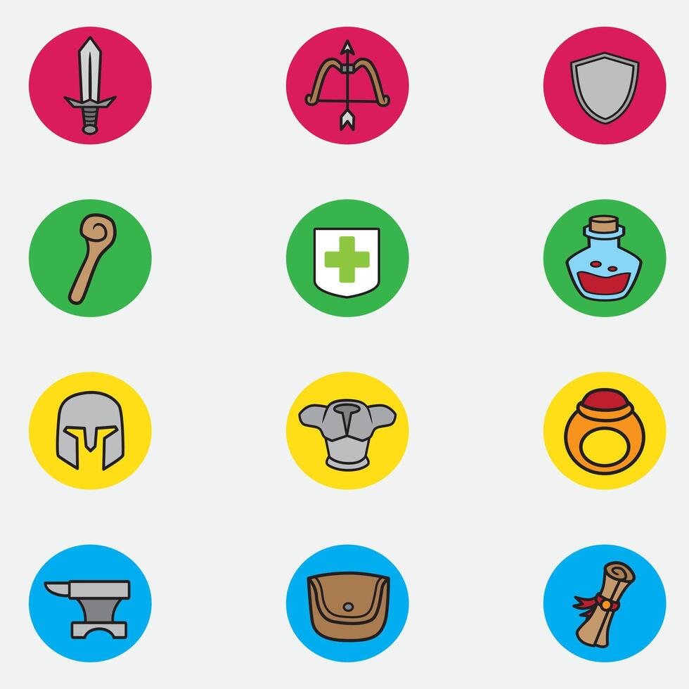 set of game rpg with color good for symbol, logo, UI, element design vector