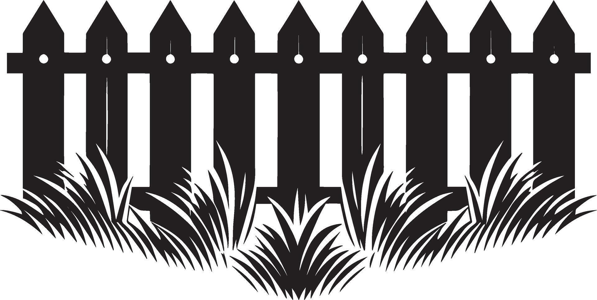 Vibrant garden fence silhouette illustration on plain white vector