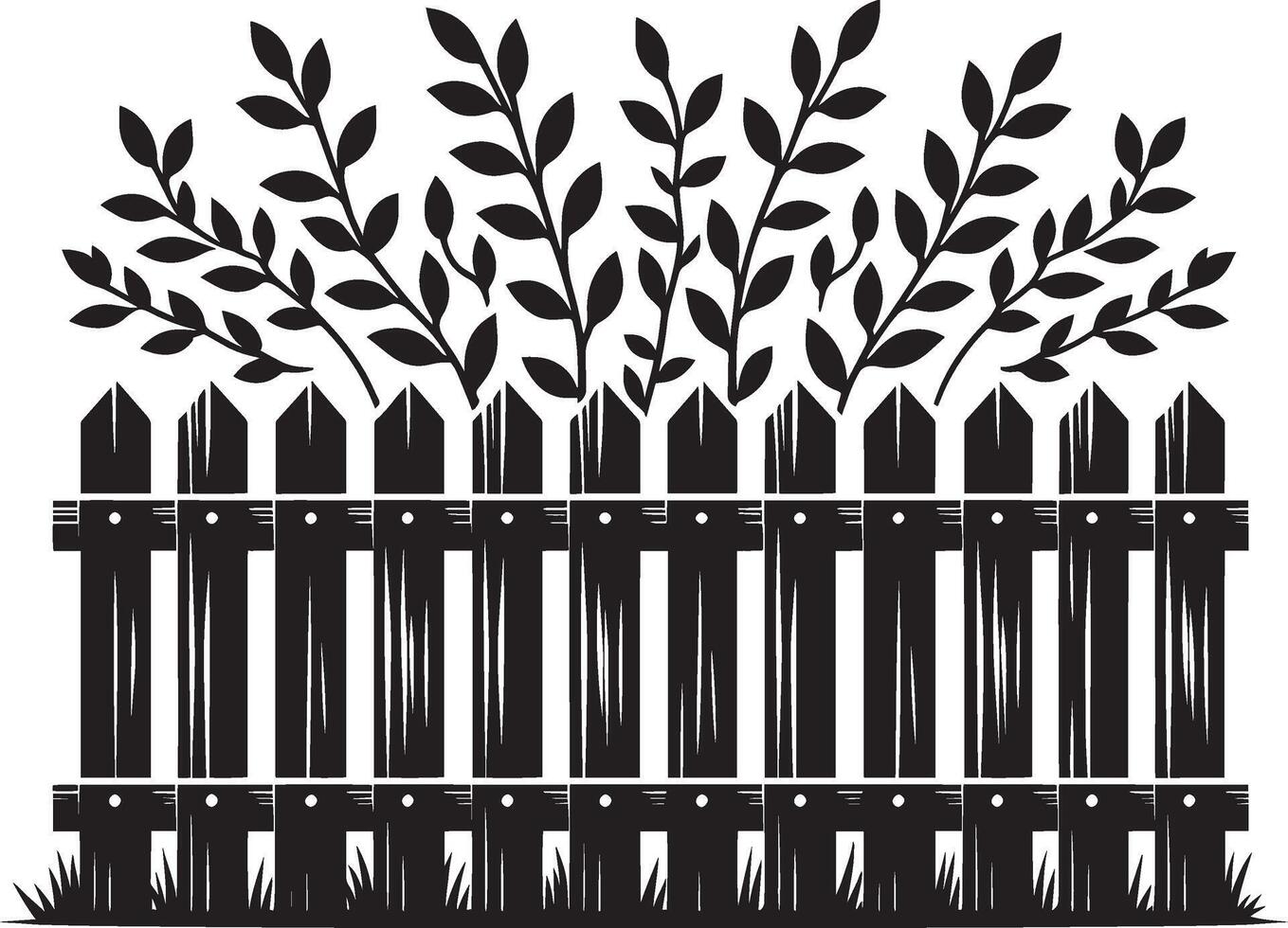 Graceful garden fence artwork in silhouette against white vector