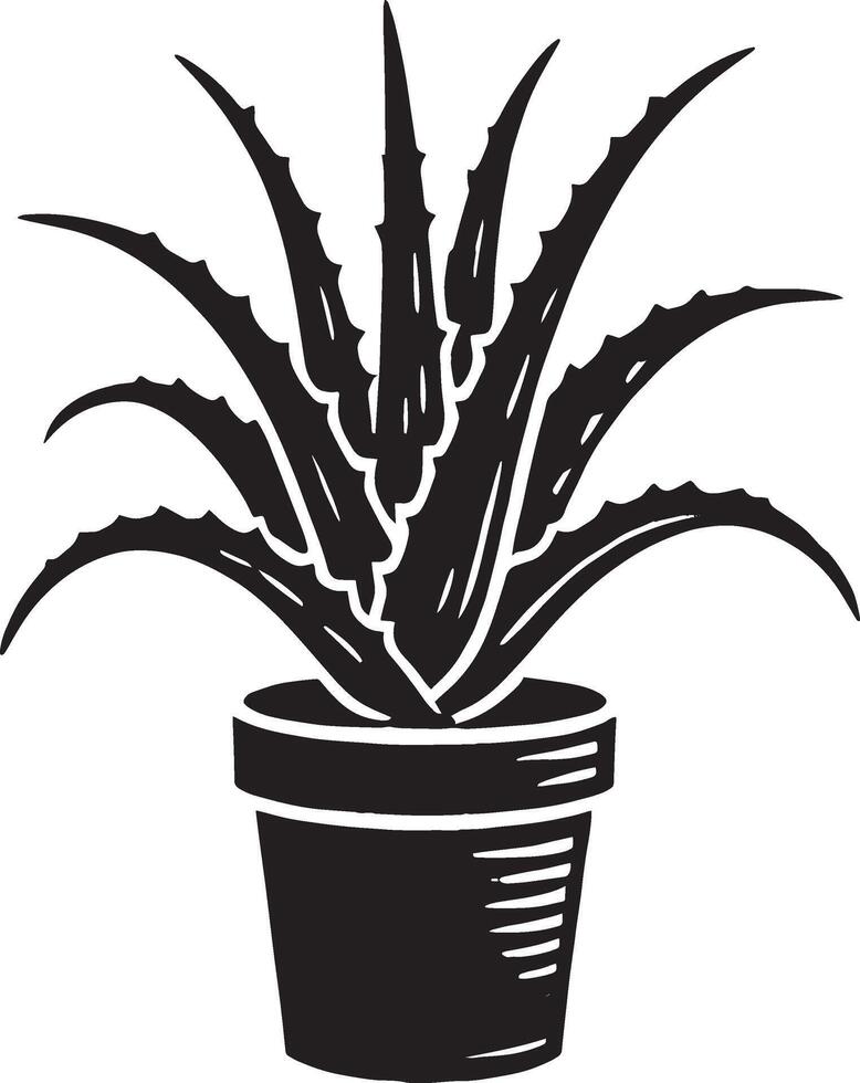 Natural aloe vera plant in a traditional pot silhouette on white vector