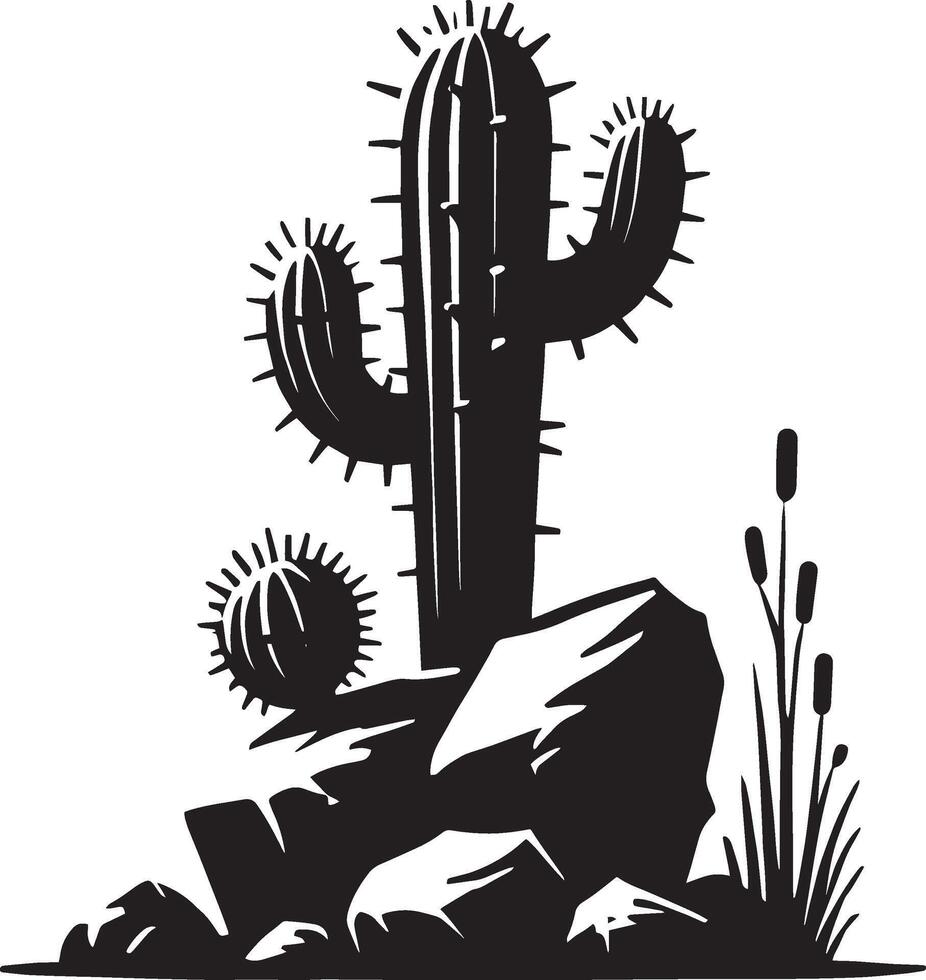 Stunning big cactus silhouette design on a blank white canvas vector