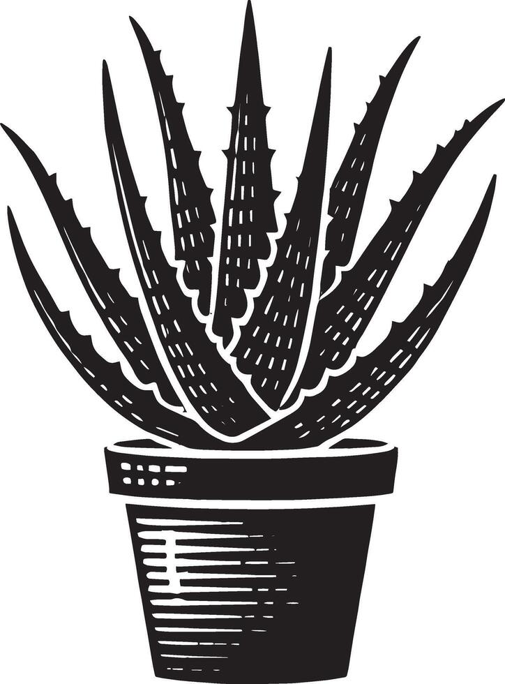 Emotive aloe vera in a container silhouette design on pure white vector