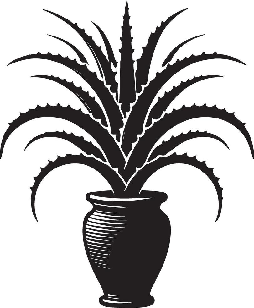 Simplistic aloe vera potted shadow artwork on a blank white canvas vector