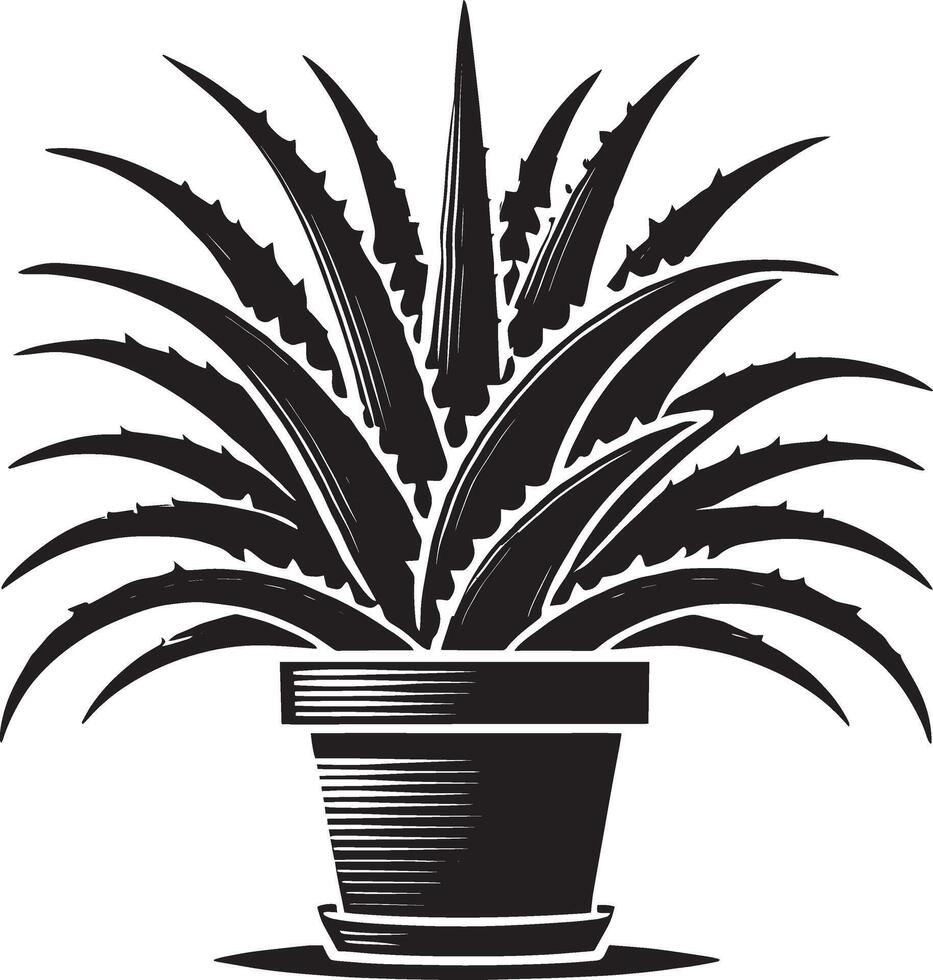 Unique aloe vera in pot silhouette illustration on white backdrop vector