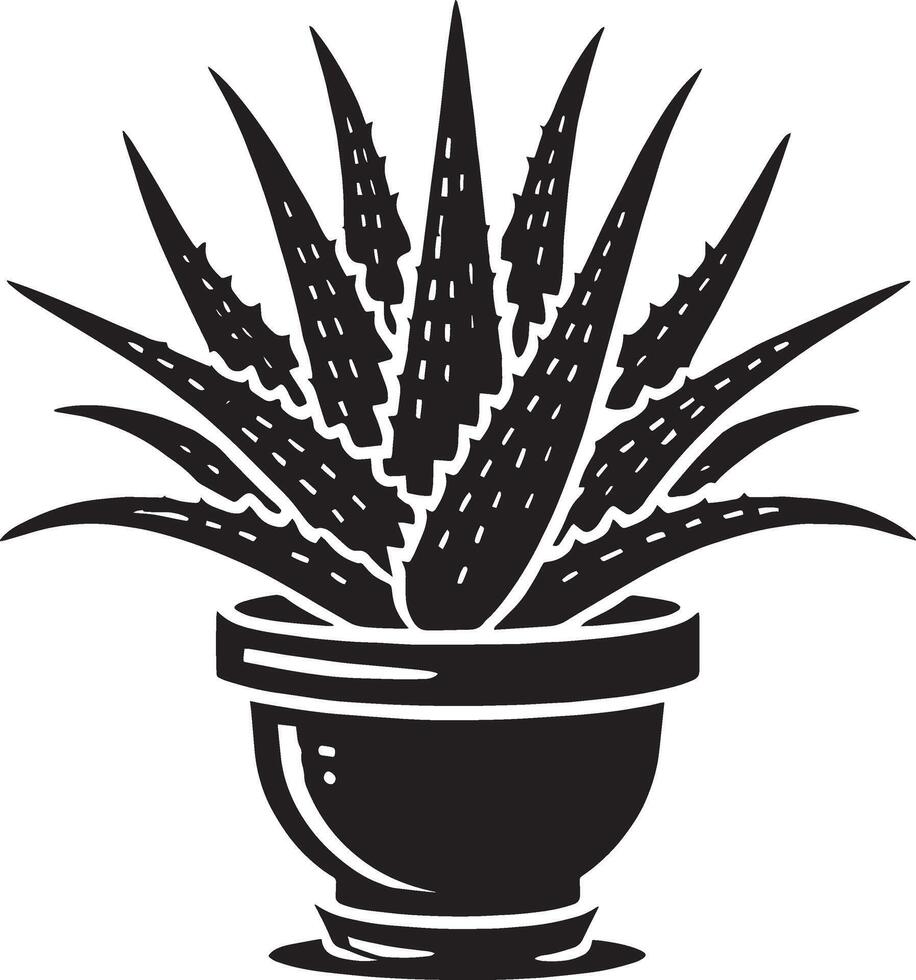 Vibrant aloe vera in a planter silhouette on a white canvas vector